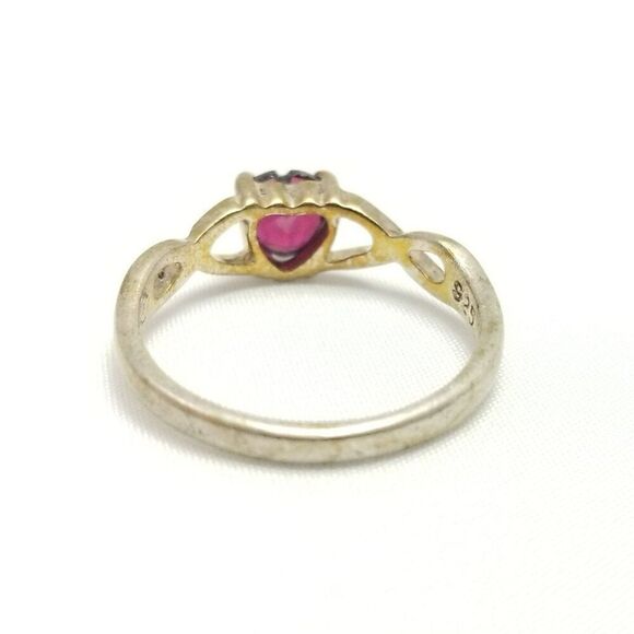 Vintage Sterling Silver Red Heart Shape Rhinestone Solitaire Ring, Size 7 - Picture 6 of 10